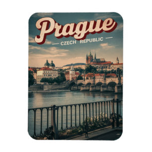 vintage reizen Praag Tsjechië cadeaus, waterf Magneet