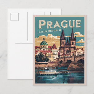 Vintage Reizen Praag Tsjechië Geschenken, boten Briefkaart