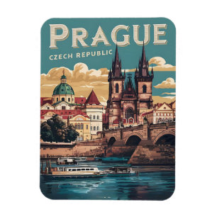 Vintage Reizen Praag Tsjechië Geschenken, boten Magneet