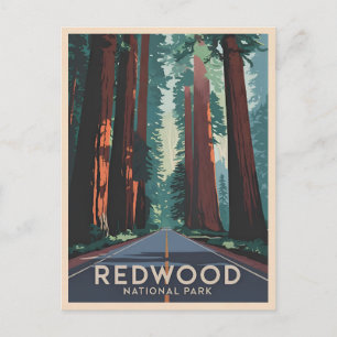 Vintage Reizen Redwood National Park Retro Schilde Briefkaart