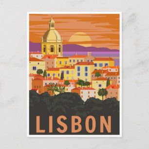 vintage reizen retro waterverf Lissabon Portugal Briefkaart
