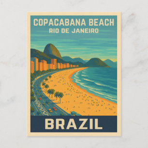 Vintage Reizen Rio de Janeiro Copacabana Beach Briefkaart
