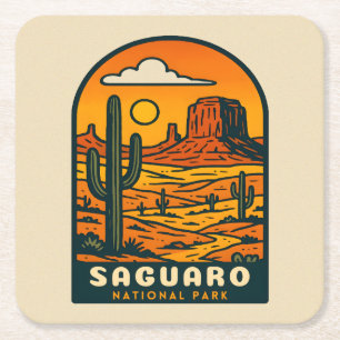 Vintage Reizen Saguaro Nationaal Park Arizona Retr Vierkante Kartonnen Onderzetter