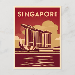 Vintage Reizen Singapore Stad Retro Schilderachtig Briefkaart