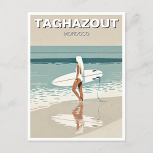 Vintage Reizen Surfen in Taghazout Surfer Meisje Briefkaart