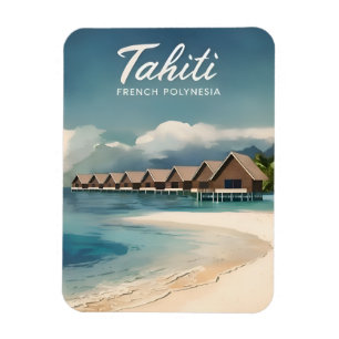 Vintage Reizen Tahiti Water Bungalows Retro Schild Magneet