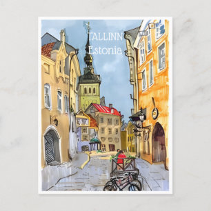 vintage reizen Tallinn Estland Estonie waterverf Briefkaart