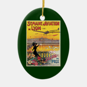 Vintage Reizen, Vliegtuigen, Lyon, Frankrijk Keramisch Ornament