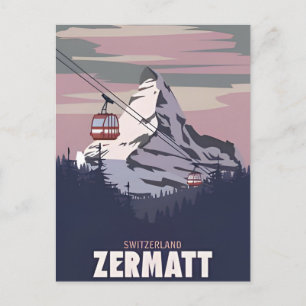 Vintage reizen Zermatt ski Zwitserland retro Briefkaart