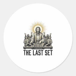 Vintage Religieus DJ The Last Set T-shirt ontwerp_ Ronde Sticker