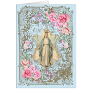 Vintage Religieux Vierge Marie Prière Roses roses