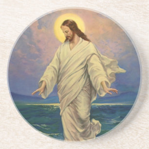 Vintage Religion, Jezus Christus loopt op water Zandsteen Onderzetter
