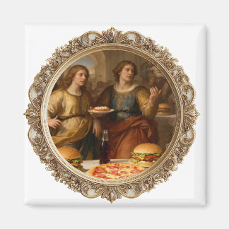 Vintage Renaissance Painting Parody of Men Eating  Magneet