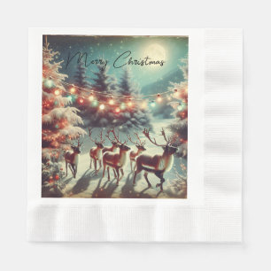 Vintage rendieren en kerstverlichting servet