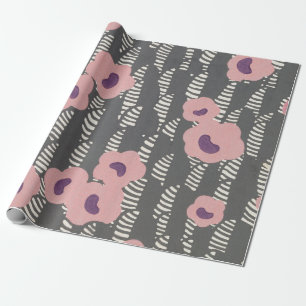 Vintage René Crevel Frans Art Deco Roze Bloemmotie Cadeaupapier