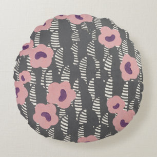Vintage René Crevel Frans Art Deco Roze Bloemmotie Rond Kussen