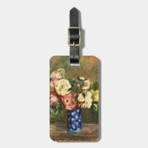 Vintage Renoir Roze Rozen Boeket Blauwe Vaas Kunst Bagagelabel