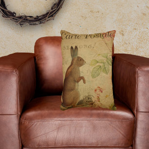 Vintage Reproduction Rabbit Briefkaart Accent Kussen