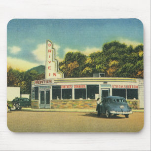 Vintage restaurant, diner en auto's uit de jaren 5 muismat
