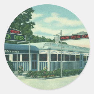 Vintage Restaurant, Retro Rhinebeck Wegrestaurant Ronde Sticker