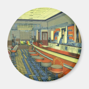 Vintage Restaurant, Retro Wegrestaurant Interieur Magneet