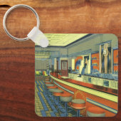 Vintage Restaurant, Retro Wegrestaurant Interieur Sleutelhanger (Voorkant)