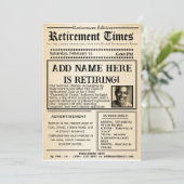 Vintage “Retirement Times” Newspaper Invitation  (Debout devant)