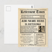Vintage “Retirement Times” Newspaper Invitation  Briefkaart (Voorkant / Achterkant)