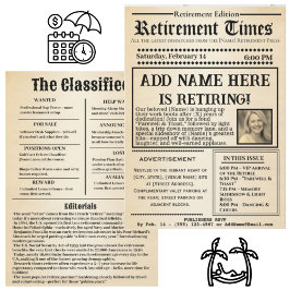 Vintage “Retirement Times” Newspaper Invitation  Kaart