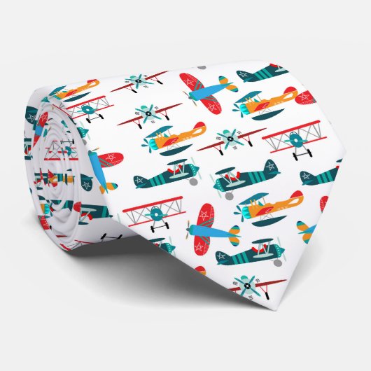 vintage retro airplane pattern stropdas (Opgerold)