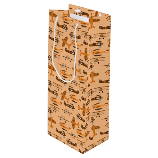 vintage retro airplane pattern wijn cadeautas (Voorkant Gekanteld)