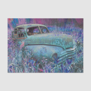 Vintage Retro Auto Tealblauw Rustieke Oude Kunst Tissuepapier