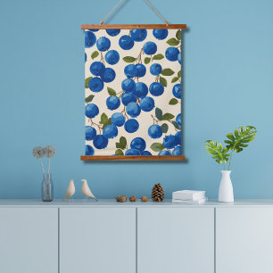 Vintage Retro Blauwe Bladeren Stijlvol Chic Elegan Hangend Wandkleed