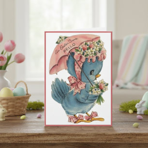 Vintage Retro Blauwe Vogel Pasen Tijd Hallo Aangep Feestdagen Kaart