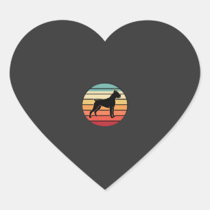 Vintage Retro Boxer Hond Zonsondergang Silhouet Hart Sticker
