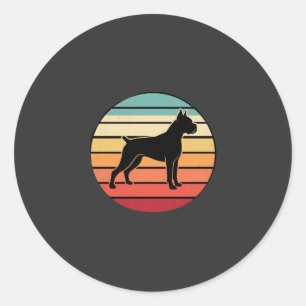 Vintage Retro Boxer Hond Zonsondergang Silhouet Ronde Sticker