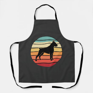 Vintage Retro Boxer Hond Zonsondergang Silhouet Schort