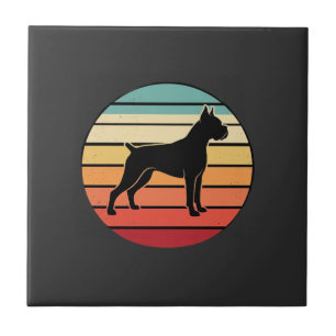 Vintage Retro Boxer Hond Zonsondergang Silhouet Tegeltje