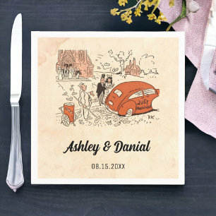 Vintage Retro Bride Groom Old Comic Rustic Wedding Servet