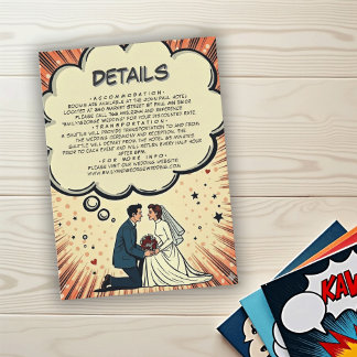 Vintage Retro Bride & Groom Pop Art Comic Wedding Informatiekaartje