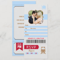 Vintage Retro Bruiloft RSVP Treinkaartje Stub foto
