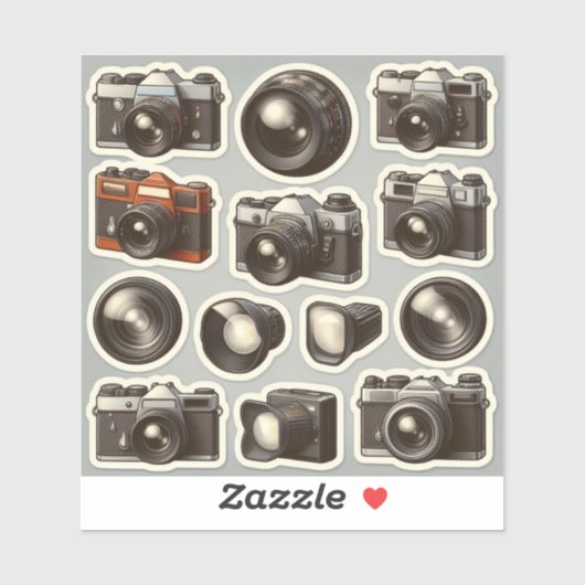 Vintage Retro Cameras & Lens Sticker Sheet شيت ملص (Feuille)