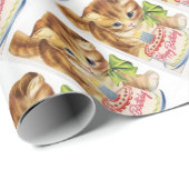 Vintage Retro Cat Kitten Birthday Cake Greeting Cadeaupapier (Rol Hoek)