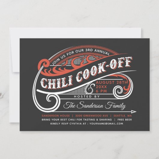 Vintage Retro Chili Cook Off Invitations (Devant)