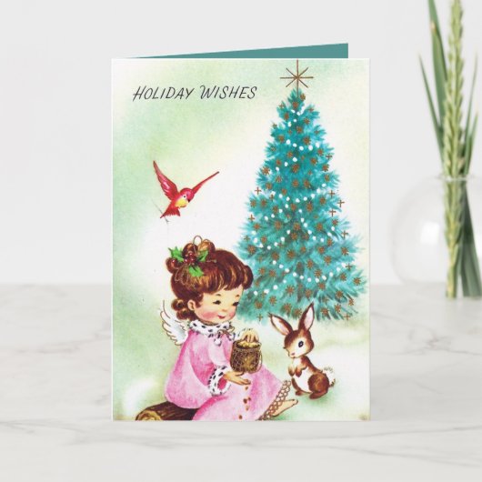 Vintage rétro Christmas Angel ajouter une carte te (Devant)