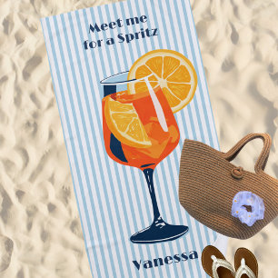 Vintage Retro Cocktail Blauwe Strepen Custom Beach Strandlaken