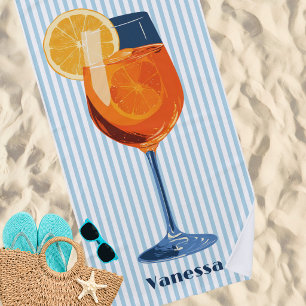 Vintage Retro Cocktail Blauwe Strepen Custom Strandlaken
