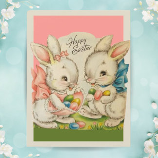 Vintage Retro Cute Bunnies met Easter Feestdagenkaart
