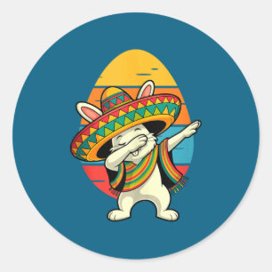 Vintage retro dabbing konijn mexicaanse pasen ronde sticker