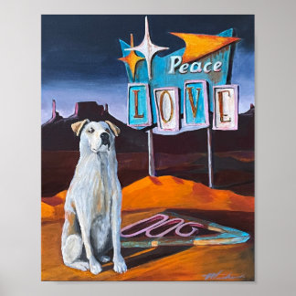 Vintage Retro Desert Scene with dog, poster